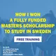 SWEDEN MASTERS SCHOLARSHIP
